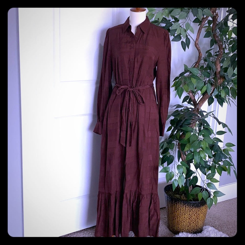 & Other Stories Tie Waist Maxi Long Sleeve Dress